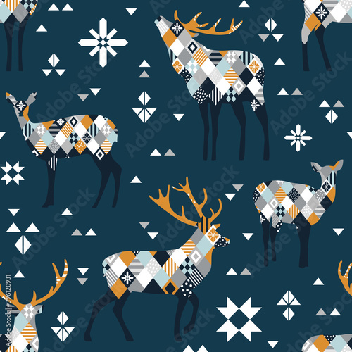 Christmas seamless pattern with deer stock illustration. Abstract, Art, Backgrounds, Celebration, Christmas