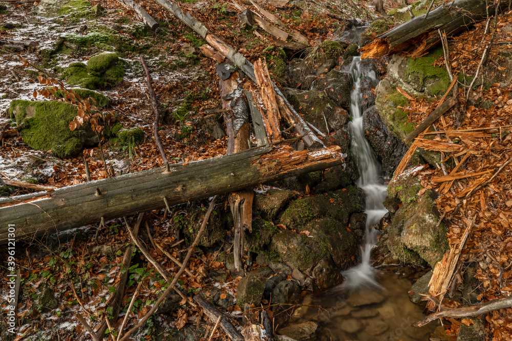 Waterfall under Cernava in east Moravia region in autumn winter cold day Waterfall under Cernava in east Moravia region in autumn winter cold day