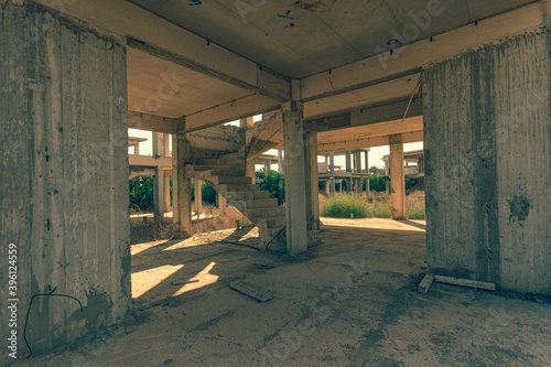 Abandoned housing construction site