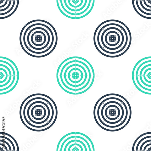 Green Target sport for shooting competition icon isolated seamless pattern on white background. Clean target with numbers for shooting range or pistol shooting. Vector.