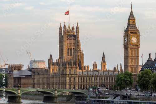 Big Ben and Victoria Tower of Palace of Westminster in London  UK