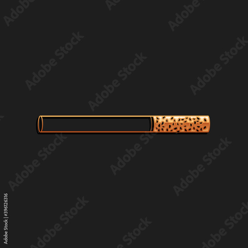 Gold Cigarette icon isolated on black background. Tobacco sign. Smoking symbol. Long shadow style. Vector.
