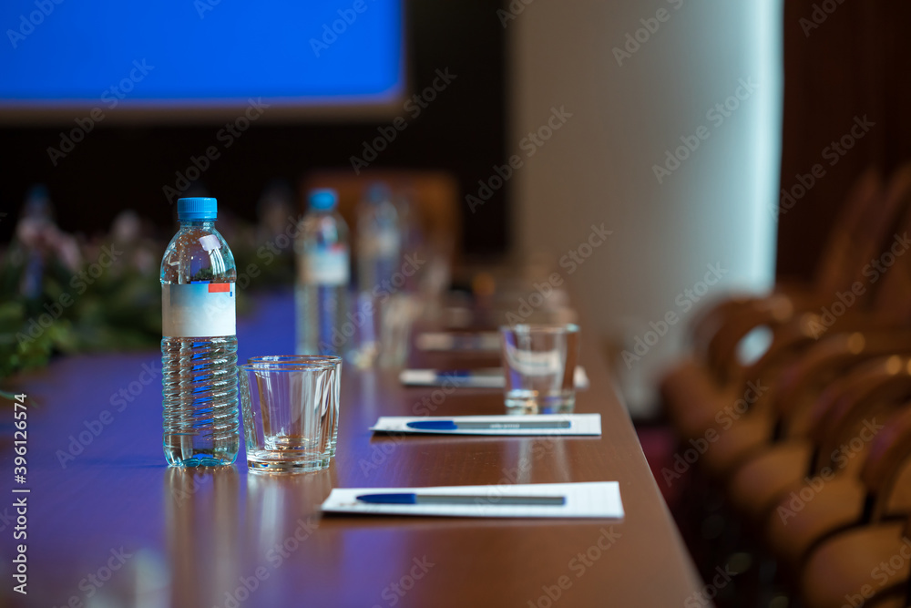 bottle water in conference hall