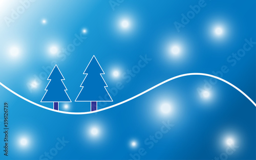 Two blue spruce on a blue gradient with highlights - vector christmas background