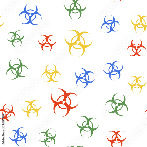 Color Biohazard symbol icon isolated seamless pattern on white background. Vector.