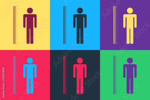 Pop art Measuring height body icon isolated on color background. Vector.