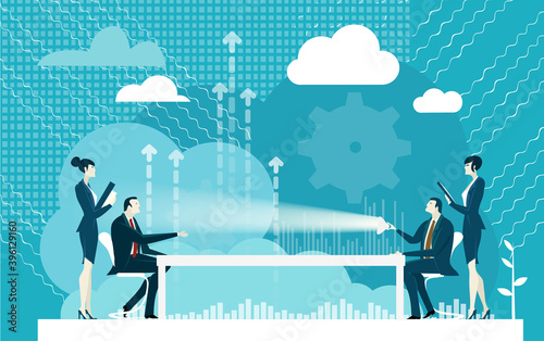 Business meeting. Business people solve problems, having a meeting, discussing new start up project. Business concept illustration. 