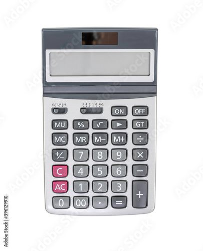 Digital calculator for computation on the top view on white isolated background.Clipping path.