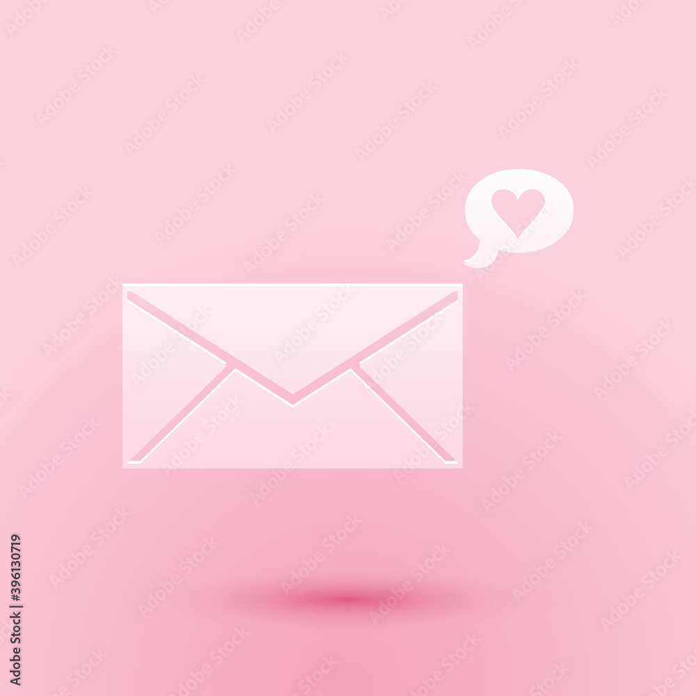 Paper cut Envelope with Valentine heart icon isolated on pink background. Message love. Letter love and romance. Paper art style. Vector. Paper cut Envelope with Valentine heart icon isolated on pink background. Message love. Letter love and romance. Paper art style. Vector.