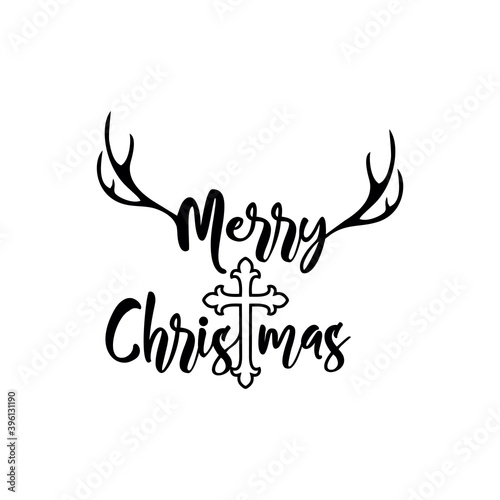 Merry Christmas Vector Sign with Antlers Deer