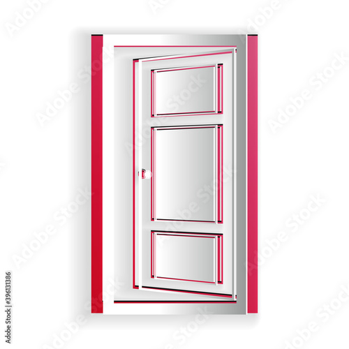Fototapeta Naklejka Na Ścianę i Meble -  Paper cut Open door icon isolated on white background. Paper art style. Vector.