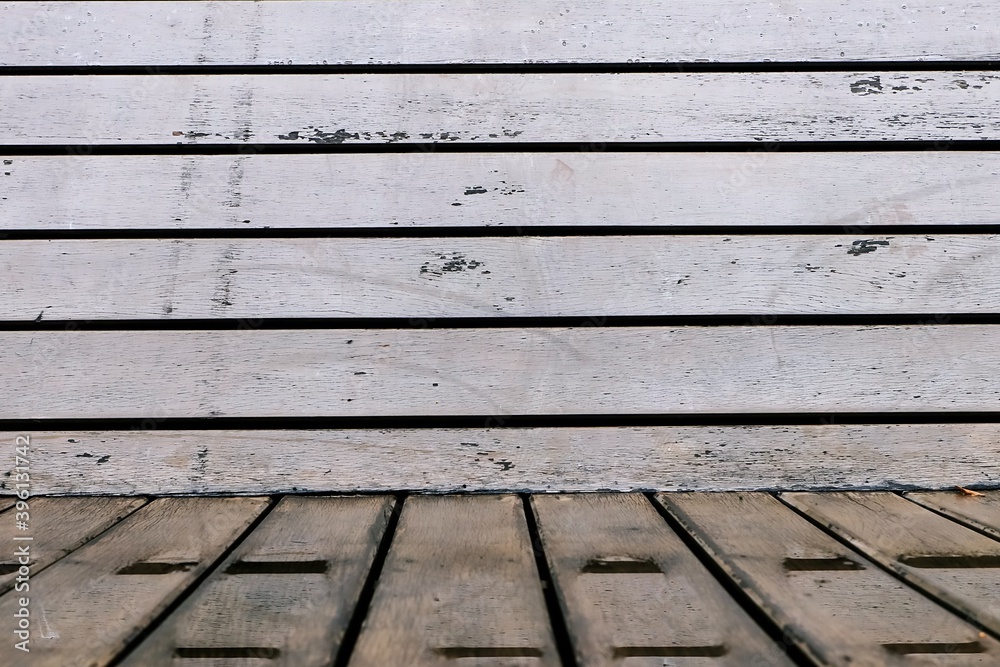Empty old wooden planks wall and grunge wooden table background, Pale from weathering. Empty old wooden planks wall and grunge wooden table background, Pale from weathering.