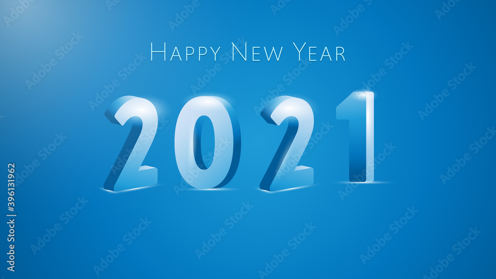 Happy New year 2021 banner blue background 3d text design