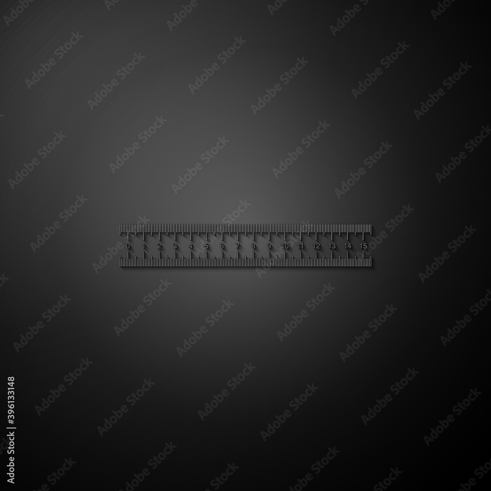 Fototapeta premium Silver Ruler icon isolated on black background. Straightedge symbol. Long shadow style. Vector.