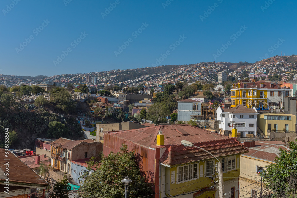 View from the city hill Concepcion to the city of Valparaiso, Chile