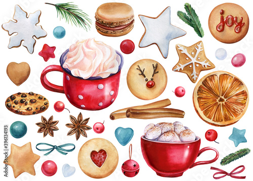 Cozy pictures, a cup of cocoa, cinnamon, anise, dry orange, cranberry, gingerbread and sweets
