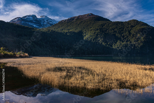 Green Lake (Lago Verde) during autumn season in Los Alerces National Park, Patagonia, Argentina
