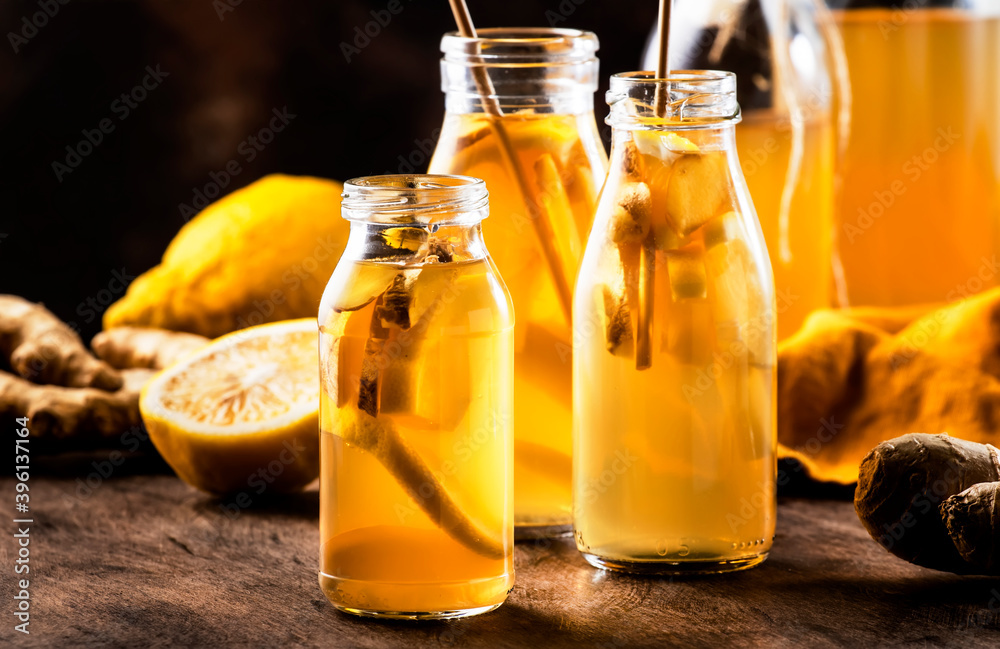 Fermented Raw Kombucha Healthy Drink With Raw Ginger And Lemon.Tea Ready to Drink Fermented Raw Kombucha Healthy Drink With Raw Ginger And Lemon.Tea Ready to Drink