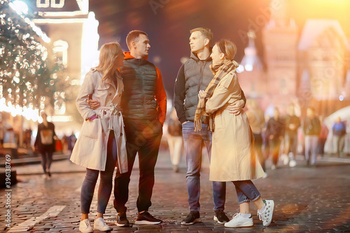 Photography red square evening winter, a group of friends for a walk new year christmas mosc
