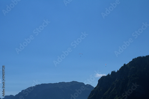 mountains in the morning,paraglider,fun,sport,freedom,wind,nature,blue,travel, panorama, summer, 