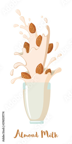 Vector almond milk in flat style isolated on white.