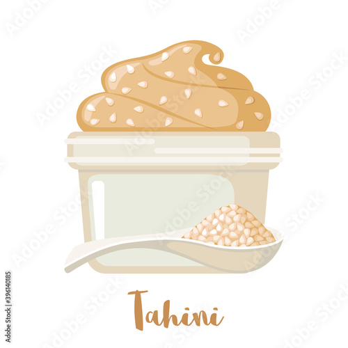 Vector Tahini sesame seed paste icon in flat style isolated on white.