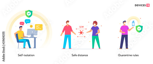People use gadgets. set of icons  illustration. Quarantine  virus  protection  medicine.Flat illustration Icons infographics. Landing page site print poster.
