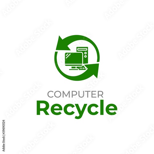 Computer recycling logo template. Electrical waste icon. Recycling old computer. E-Waste icon.