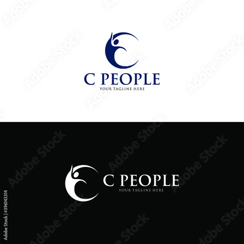 People and Letter C Health And Wellness Logo, Creative People Icon, Fitness Logo