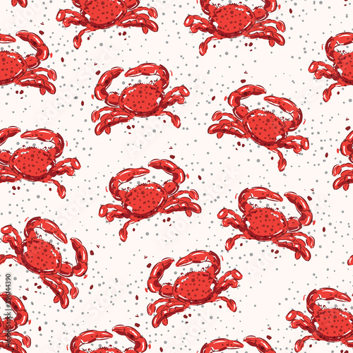 Seamless pattern vector repeated with hand drawn red crabs spreading texture ,Design for fashion , fabric, textile, wallpaper, cover, web , wrapping and all prints