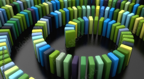 Foto 3d render domino effect falling