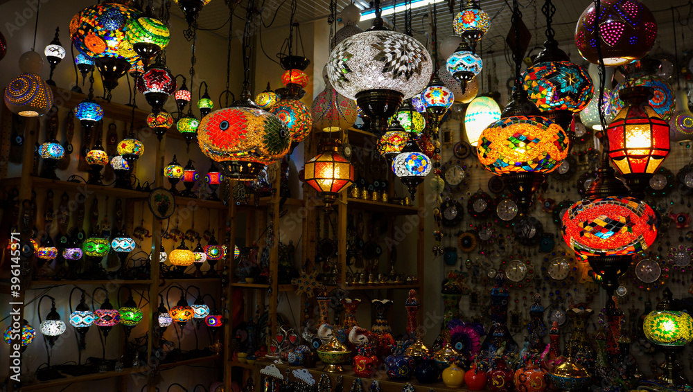 Asian shop of traditional colorful lamps