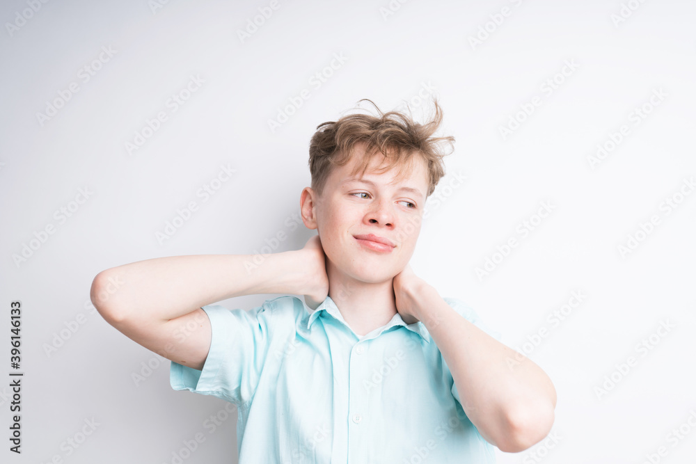 Attractive blonde girl in shirt and t-shirt enjoys buying stylish, new glasses and shows the thumb in approval. Attractive blonde girl in shirt and t-shirt enjoys buying stylish, new glasses and shows the thumb in approval.