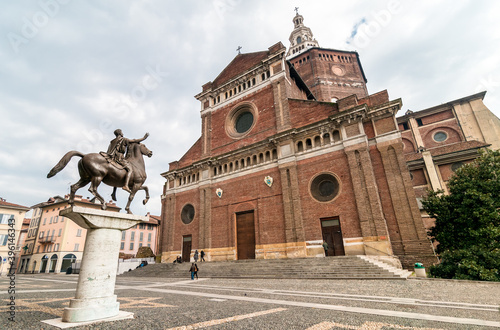 Regisole monument in front of the Cathedral of Pavia, Lombardy, Italy photo