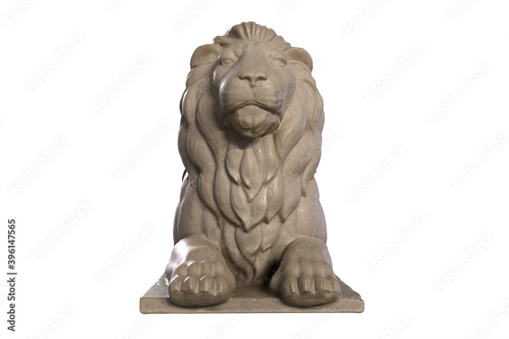 3D render of lying lion stone sculpture isolated on white