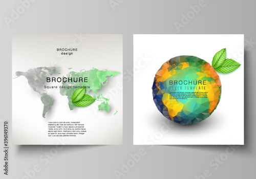 Vector layout of two square format covers design templates for brochure, flyer, cover design, book design, brochure cover. Save Earth planet concept. Sustainable development global business concept.