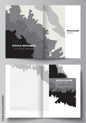 Vector layout of two A4 format cover mockups design templates for bifold brochure, flyer, cover design, book design, brochure cover. Landscape background decoration, halftone pattern grunge texture.
