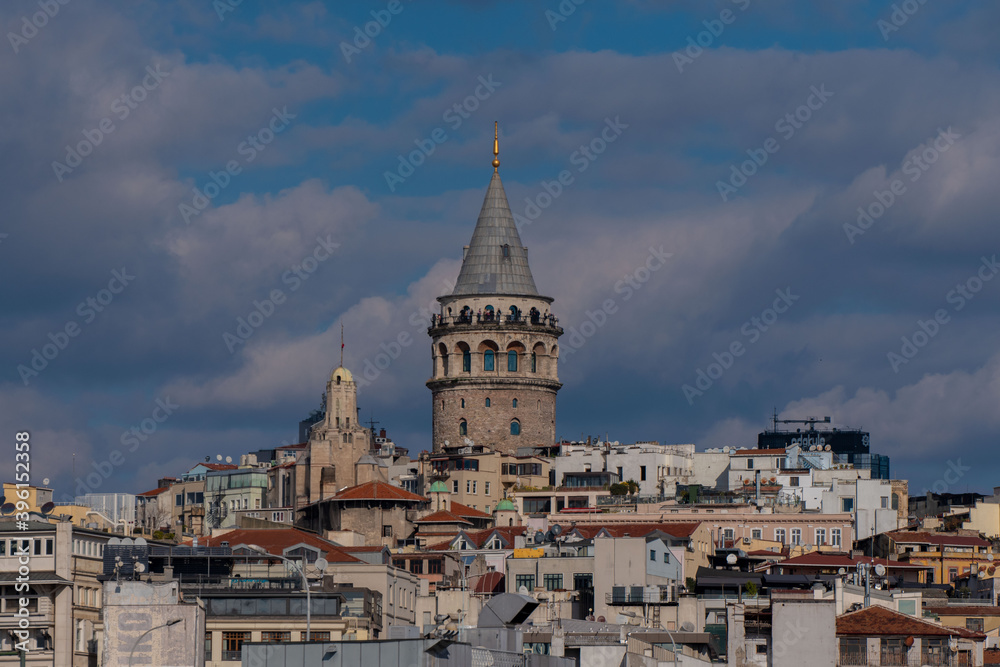 galata tower and blue sky, istanbul galata tower
