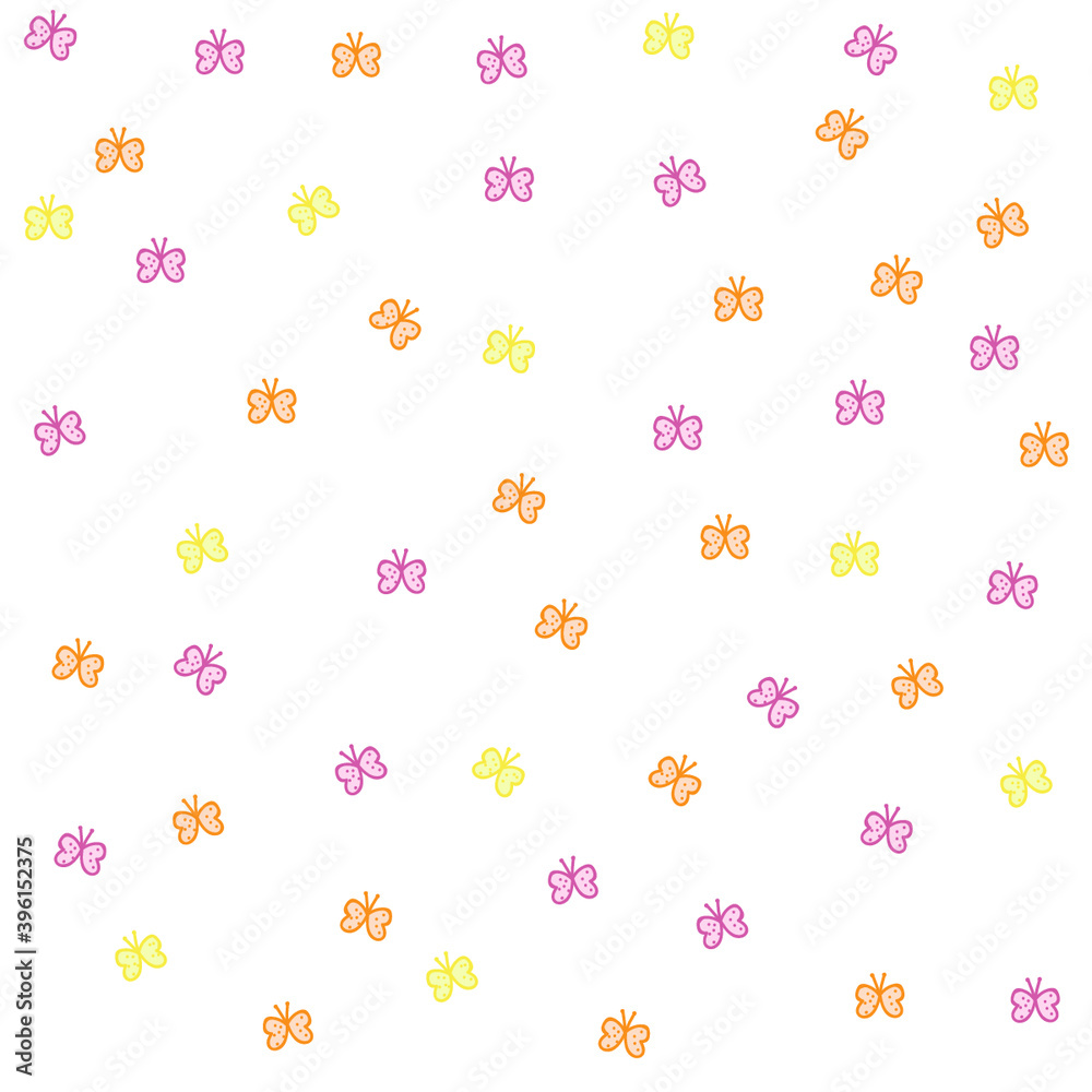 Seamless pattern with butterflies flying , white background