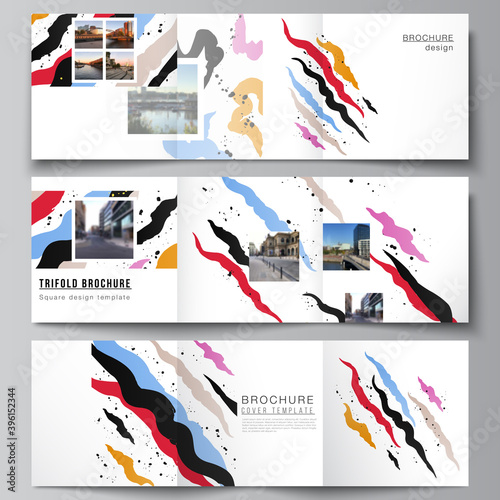 Vector layout of square covers design templates for trifold brochure, flyer, magazine, cover design, book design, brochure cover, creative agency, corporate, business, portfolio, pitch deck, startup.