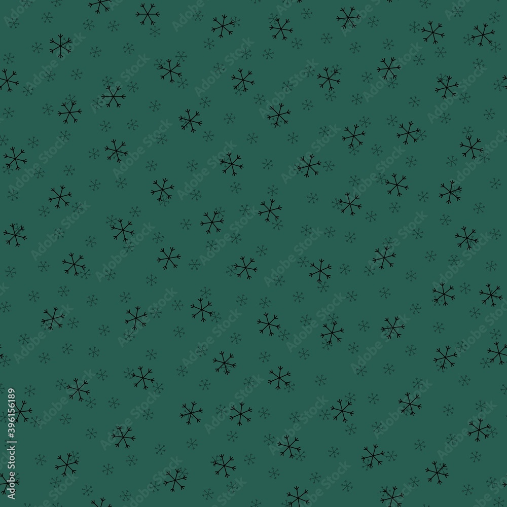 Seamless Christmas pattern doodle with hand random drawn snowflakes.Wrapping paper for presents, funny textile fabric print, design,decor, food wrap, backgrounds. new year.Raster copy.Green, black Seamless Christmas pattern doodle with hand random drawn snowflakes.Wrapping paper for presents, funny textile fabric print, design,decor, food wrap, backgrounds. new year.Raster copy.Green, black