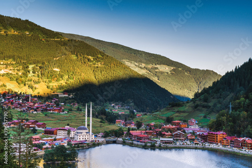 Wallpaper Mural Trabzon turkey uzungol. mosque on the lake.lake across the mountain Torontodigital.ca