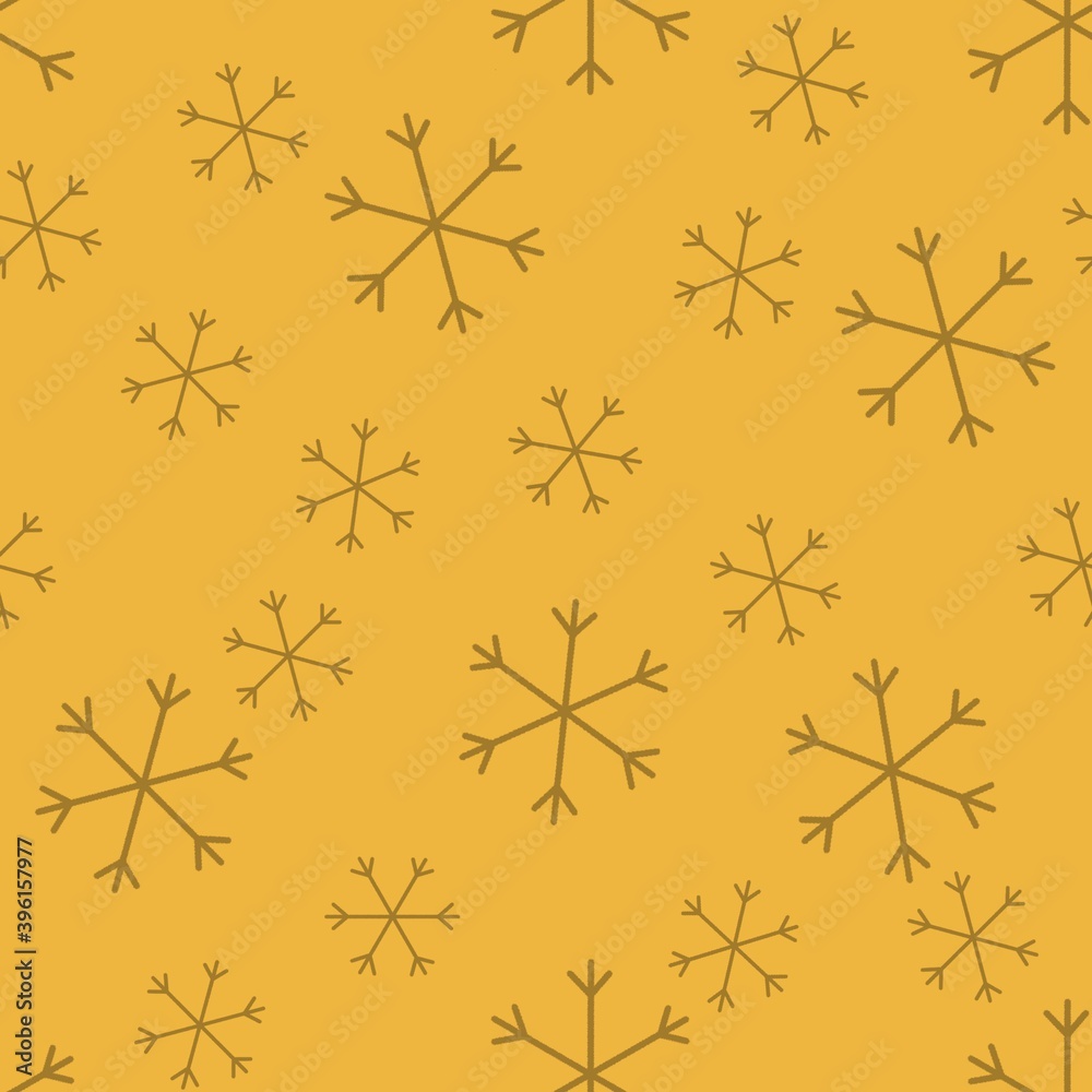 Seamless Christmas pattern doodle with hand random drawn snowflakes.Wrapping paper for presents, funny textile fabric print, design,decor, food wrap, backgrounds. new year.Raster copy.Mustard gray Seamless Christmas pattern doodle with hand random drawn snowflakes.Wrapping paper for presents, funny textile fabric print, design,decor, food wrap, backgrounds. new year.Raster copy.Mustard gray