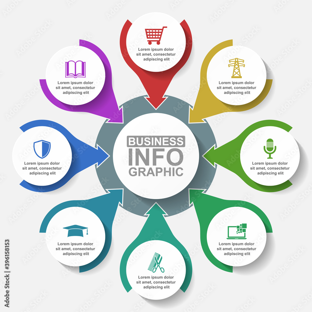 Flat design business diagram vector template with 8 options Flat design business diagram vector template with 8 options