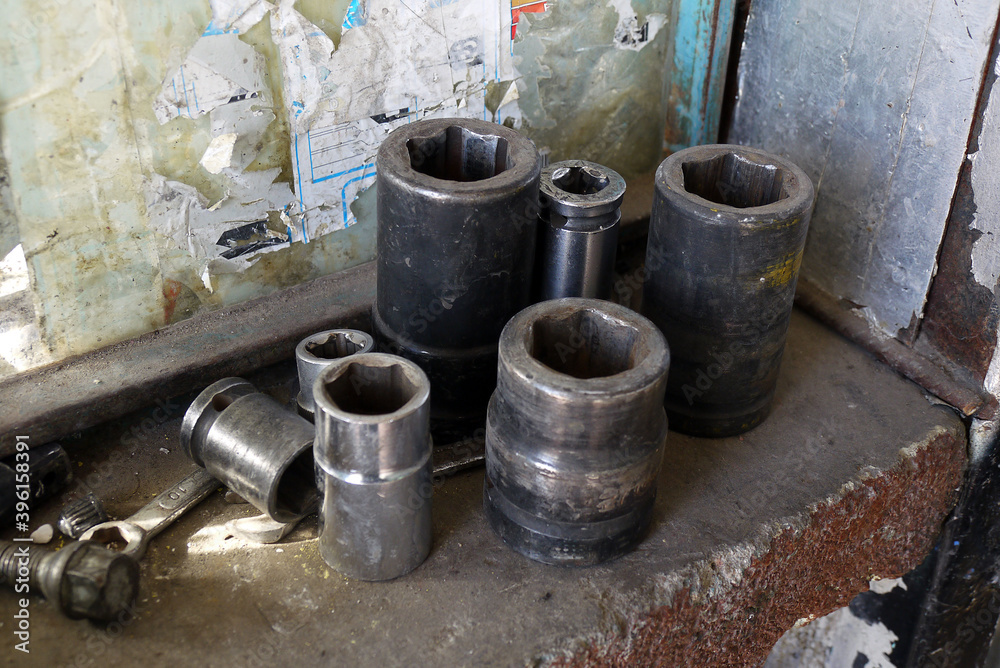 repair tools on shelves in an automobile mechanic, repair tools, repair tools on shelves in an automobile mechanic, repair tools,