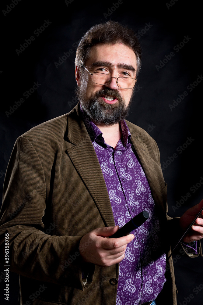 Business trainer dressed in casual emotional studio portrait Business trainer dressed in casual emotional studio portrait