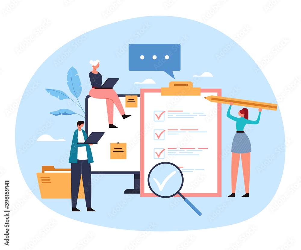 Online question analysis questionnaire opinion test choice online web internet service concept. Vector flat graphic design illustration Online question analysis questionnaire opinion test choice online web internet service concept. Vector flat graphic design illustration