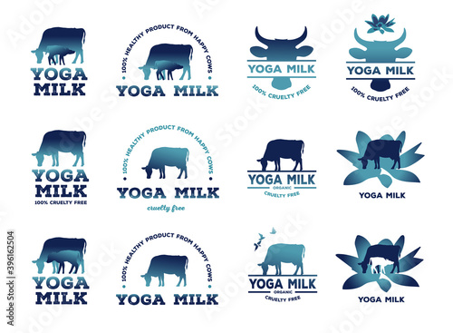 Obraz na płótnie Yoga cosmic logo for eco friendly, cruelty free farming and cow caring milk products w salonie