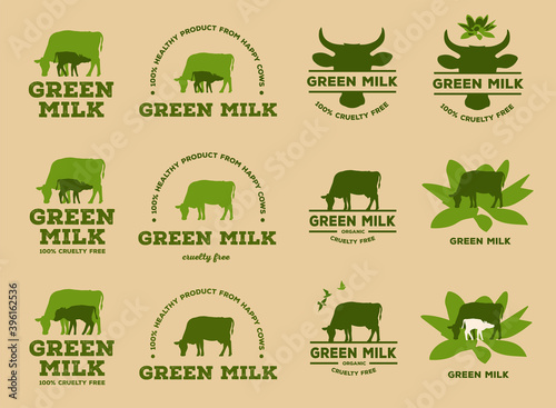Obraz na płótnie Green logo for eco friendly, cruelty free farming and cow caring w salonie