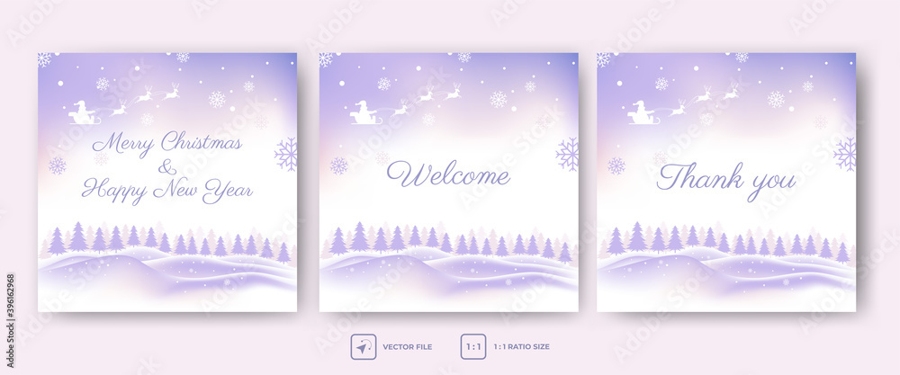 Christmas banner design. Editable square banner design template. Merry christmas and happy new year, welcome, thank you. Perfect for social media psot and greeting card.